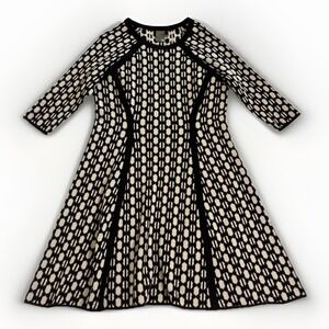 Taylor Geometric‎ Sweater Dress Womens Large Black Cream Rayon Fit & Flare